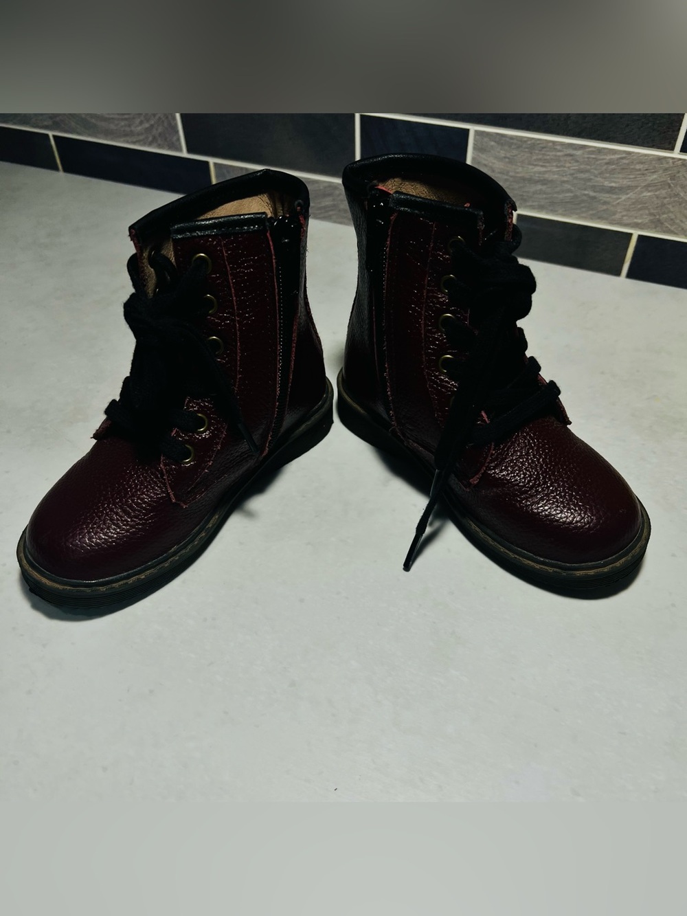 Monkey Feet Kids Burgundy Lace-Up Ankle Boots